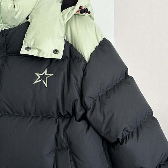 NEW PERFECT MOMENT Gray/Mint Hooded Down Ski Puffer Jacket Size M - Picture 2 of 11